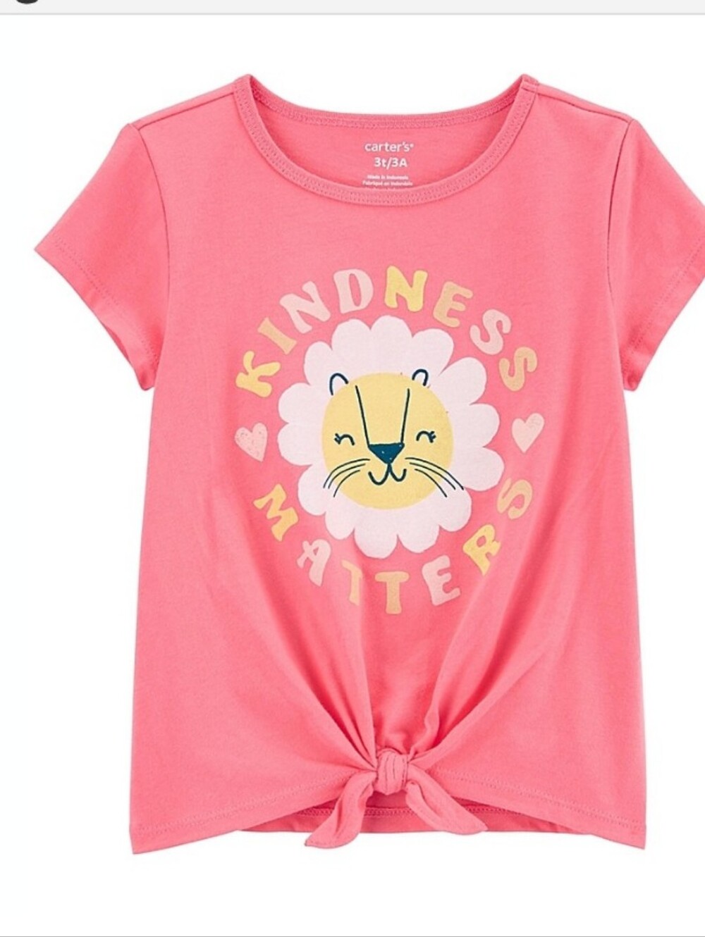 NWT Carter's Toddler Girl 2T Kindness Matters Pink Lion Tie-Front Tee. NWT. Gift